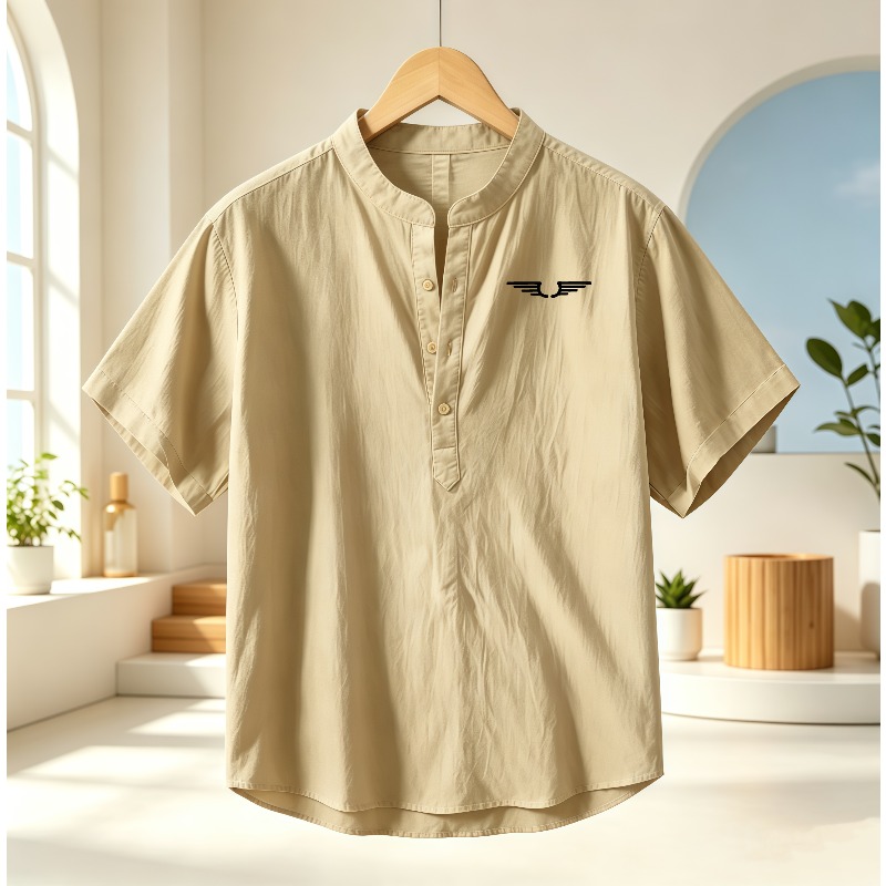Summer Clothing Linen - Camicia da uomo a maniche corte