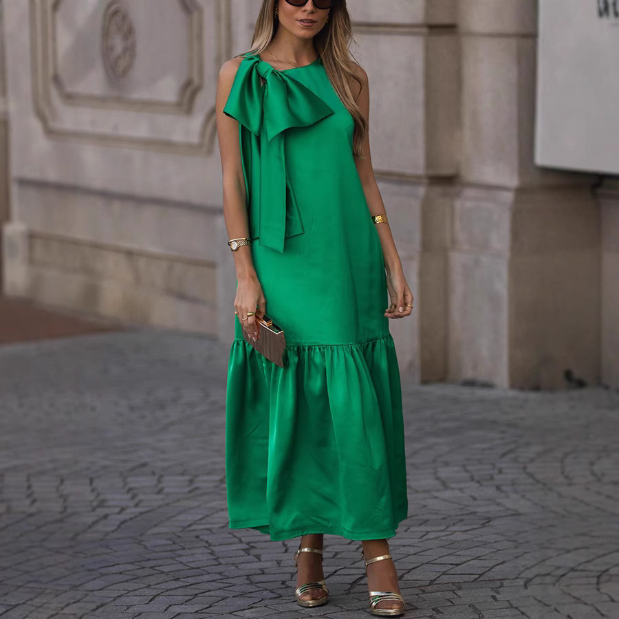 Summer Clothing Websites - Abito Senza Maniche Monocolore con Fiocco