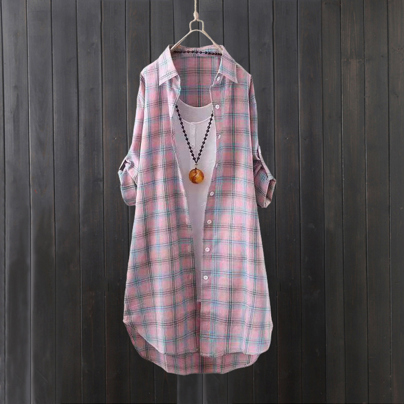 Summer Clothing Linen - Camicia a quadri da donna estiva,