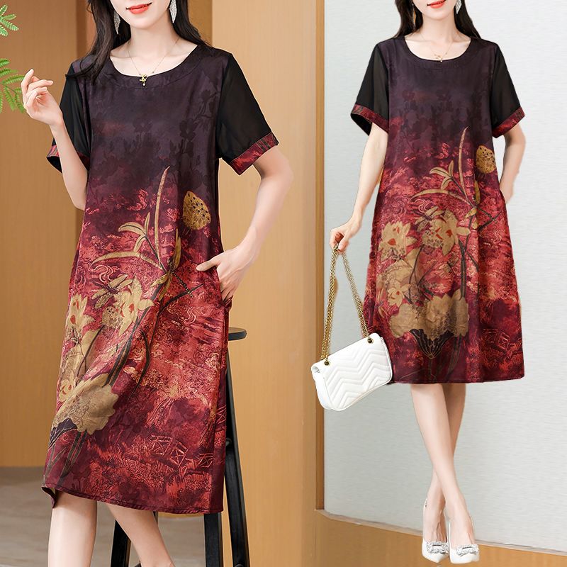 Summer Clothing For Women Over 60 - Elegante Abito Stampato a Mezza Lunghezza