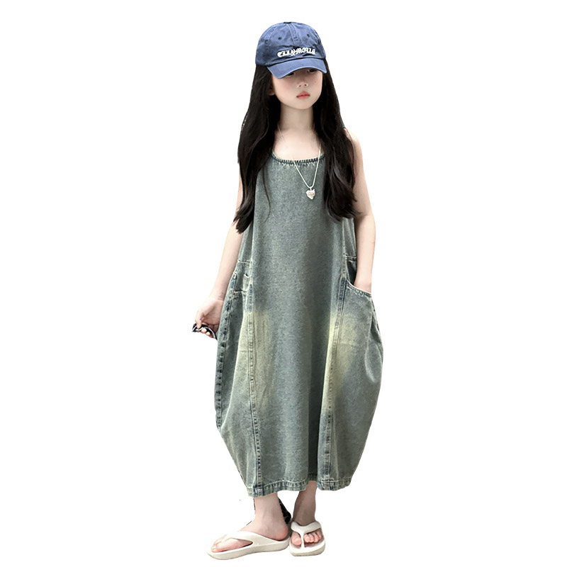 Summer Clothing Linen - Vintage Blue Bambini Ragazze Abito in