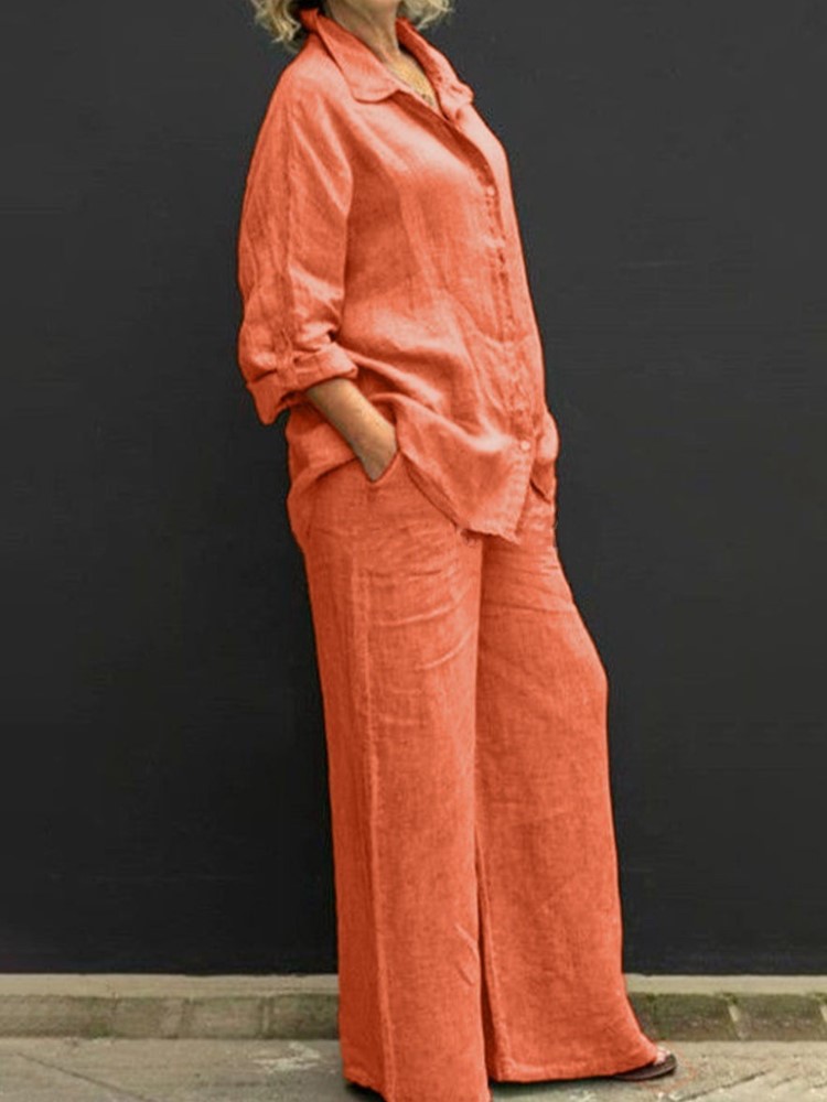 Summer Clothing Linen - Due pezzi Set autunno Vintage tinta